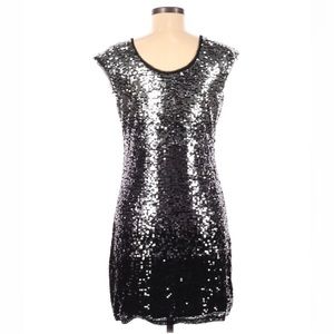 White House Black Market Metallic Sequins Mini Party Dress Black Grey Ombre